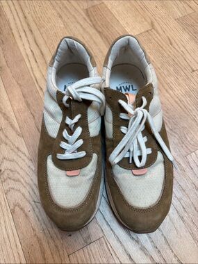 Madewell Sneakers Cream and Brown Suede-Trim with Peach Tabs